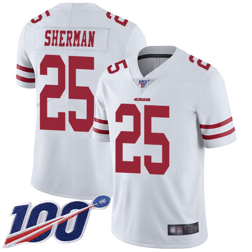 San Francisco 49ers Limited White Men Richard Sherman Road NFL Jersey 25 100th Season Vapor Untouchable